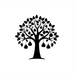 Black Silhouette Fruit Tree with Apples Clip Art