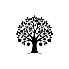 Black Silhouette Fruit Tree with Apples Clip Art