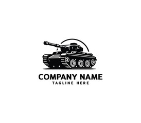 Vector military Tank logo design. Black silhouette of a military tank. Military machine logotype