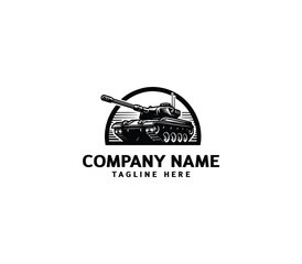 Vector military Tank logo design. Black silhouette of a military tank. Military machine logotype