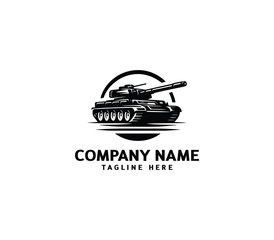 Vector military Tank logo design. Black silhouette of a military tank. Military machine logotype
