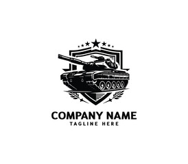 Vector military Tank logo design. Black silhouette of a military tank. Military machine logotype