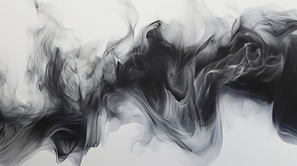 Fototapeta premium Black smoke on white screen, abstract background wallpaper design illustration, graphical artwork