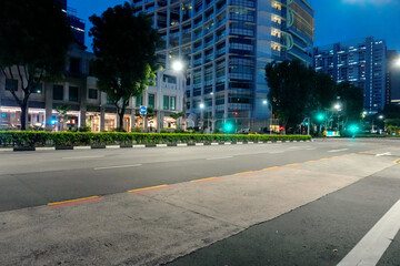 City Street at Night With the Building Lights 