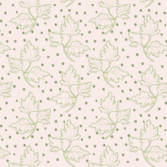 Parsley leaf vector outline illustration. Seamless pattern
