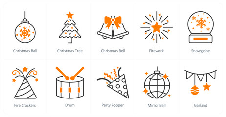 A set of 10 christmas icons as christmas ball, christmas tree, christmas bell