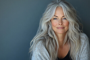 A serene portrait of a radiant older woman, ideal for wellness campaigns, beauty and fashion promotions, or to celebrate aging gracefully.