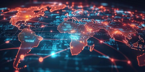 A vector illustration of a world map with glowing lines connecting countries, symbolizing international business and digital networks.