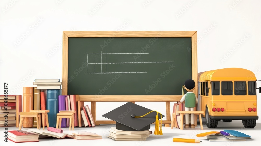 Aufkleber a young child writes on a chalkboard in a classroom filled with colorful books and a bright yellow s