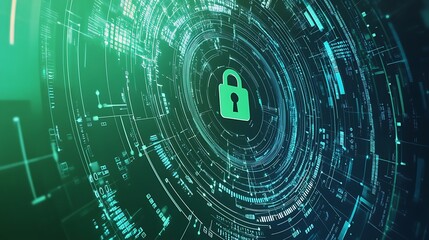 Cybersecurity concept green padlock design abstract background wallpaper, money and safety concept digital graphical design