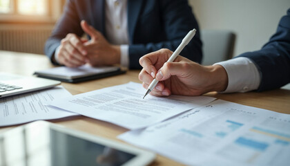 Fototapeta premium Corporate Document Signing: Business Agreements and Legal Processes
