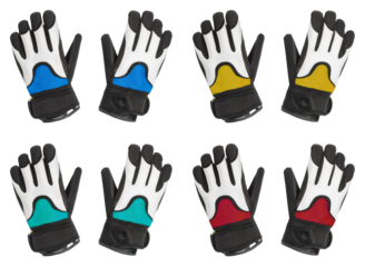collection of rider gloves in variations colors isolated on white background