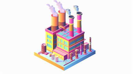 Obraz premium colorful industrial factory with tall smokestacks emitting smoke, showcasing vibrant design. structure features various pipes and machinery, representing modern manufacturing facility
