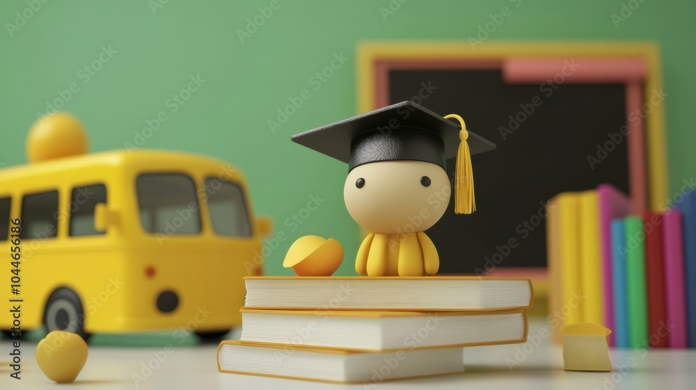 Aufkleber a bright and playful character dons a graduation cap, standing proudly on open books with playful de