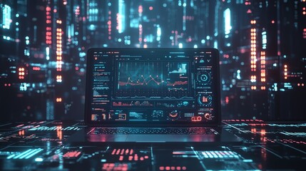 Obraz premium Futuristic Laptop with Holographic Data Interface