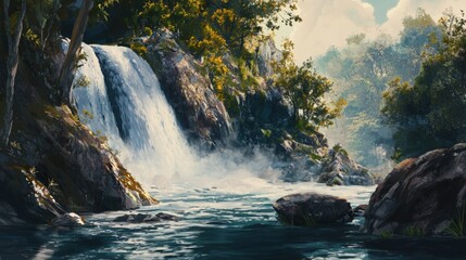 Cascading Serenity: A Tranquil Waterfall in Nature's Embrace