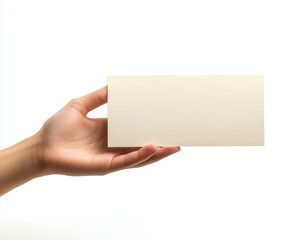 Obraz premium Woman s hand elegantly presenting a blank gift certificate in a welllit professional setting gift certificate, hand, professional setting