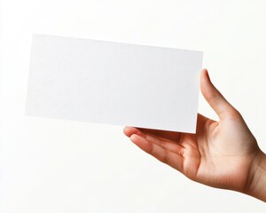 Obraz premium Closeup of hand offering a blank gift certificate, modern and sleek design perfect for promotional use blank gift certificate, hand, modern design