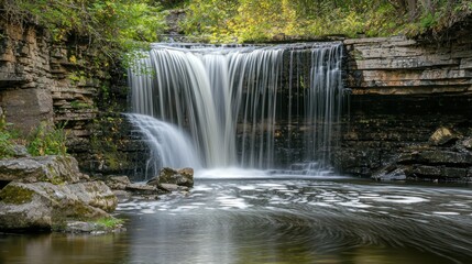 Fototapeta premium Cascading Serenity: A Tranquil Waterfall in Nature's Embrace