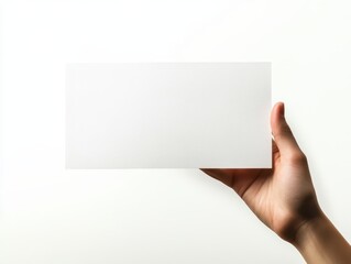 Obraz premium Closeup of hand with blank gift certificate, flat design background in light tones for a modern promotional look gift certificate, hand, flat design