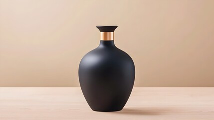 Sleek Black Ceramic Bottle with Metallic Accents for Premium Product Display