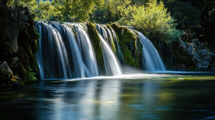 Obraz premium Cascading Serenity: A Tranquil Waterfall in Nature's Embrace