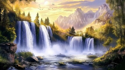 Cascading Serenity: A Tranquil Waterfall in Nature's Embrace