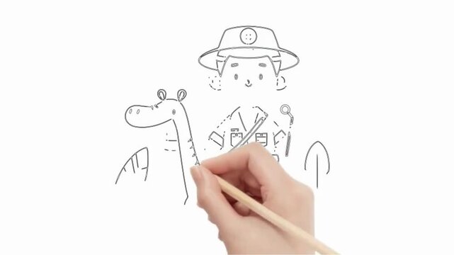 whiteboard drawing hand animation image zookeeper worker flat design illustration