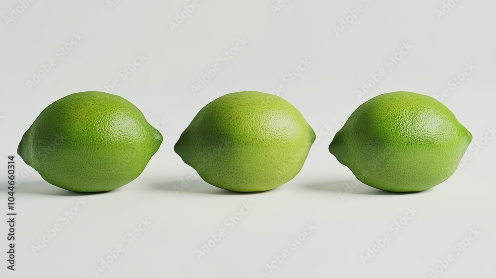 Poster fresh limes arranged in a row on a light background generative ai