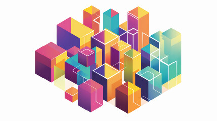 Fototapeta premium Colorful geometric shapes create vibrant cityscape, showcasing blend of modern architecture and abstract design. lively colors evoke sense of creativity and innovation