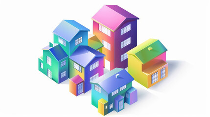 Fototapeta premium Colorful houses in various shapes and sizes create vibrant neighborhood scene, showcasing playful and modern architectural design