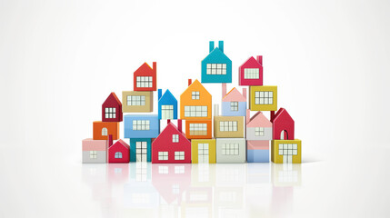 Fototapeta premium Colorful miniature houses arranged in playful manner, showcasing various designs and sizes. This vibrant display evokes sense of community and creativity