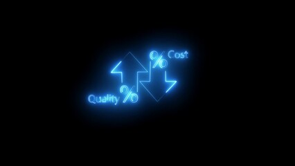 Quality and cost control idea. Quality control and company cost reduction. neon line animation on black background