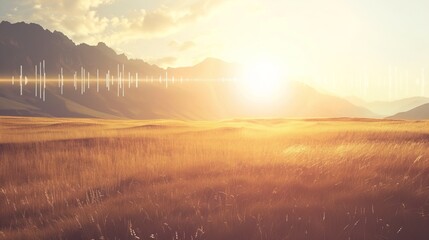 Fototapeta premium Sound waves radiating across a serene landscape, symbolizing the interconnectedness and harmony of natural and auditory elements.