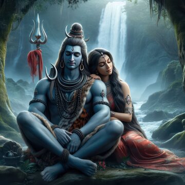 Hindu religious god Shiva with goddess Parvati | Mahashivratri