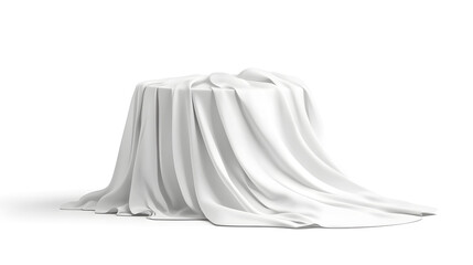 Podium covered with a piece of white silk drapery fabric, podium for product cosmetic presentation creative mock up 3d illustration
