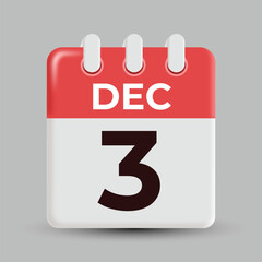 december 3 in Monthly Calendar Design with 3d look