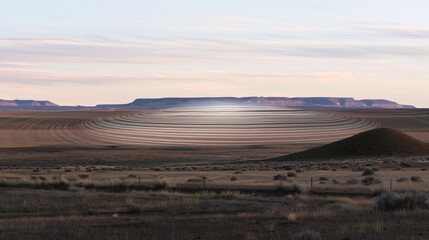 Fototapeta premium Sound waves radiating across a serene landscape, symbolizing the interconnectedness and harmony of natural and auditory elements.