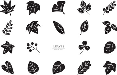 いろいろな葉っぱのシルエット　イラスト素材セット / vector eps
