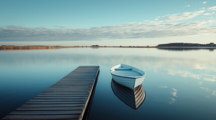Fototapeta premium Tranquil Minimalistic Boat at Serene Dock