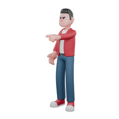 Illustrated Singer in 3D. A male singer stands while pointing forward with his left hand. Music Personality Model