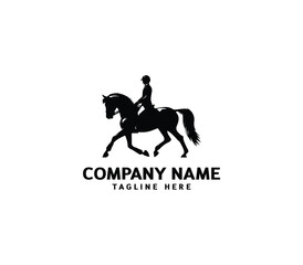 Vector silhouette of a man rider on horse logo. Modern horse with rider logo. Cowboy Riding Horse
