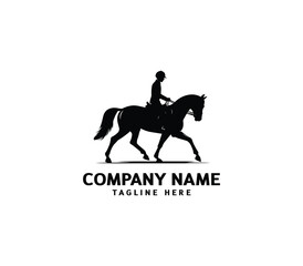 Vector silhouette of a man rider on horse logo. Modern horse with rider logo. Cowboy Riding Horse