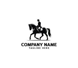 Vector silhouette of a man rider on horse logo. Modern horse with rider logo. Cowboy Riding Horse