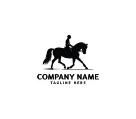 Vector silhouette of a man rider on horse logo. Modern horse with rider logo. Cowboy Riding Horse