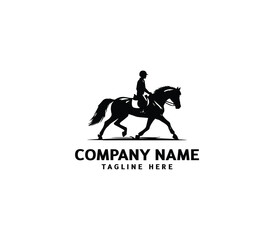 Vector silhouette of a man rider on horse logo. Modern horse with rider logo. Cowboy Riding Horse