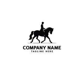 Vector silhouette of a man rider on horse logo. Modern horse with rider logo. Cowboy Riding Horse