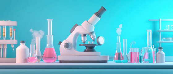 Basic 3D illustration of a laboratory with test tubes and chemicals