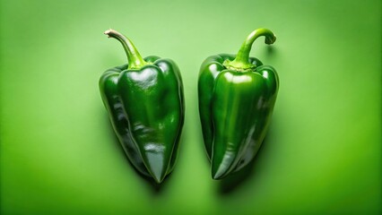 Symmetrical ripe and green Poblano Peppers on green background