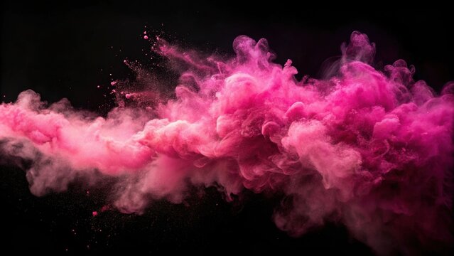 Pink powder dust smoke billowing on a dark black background, pink, powder, dust, smoke, abstract, color, dark, background
